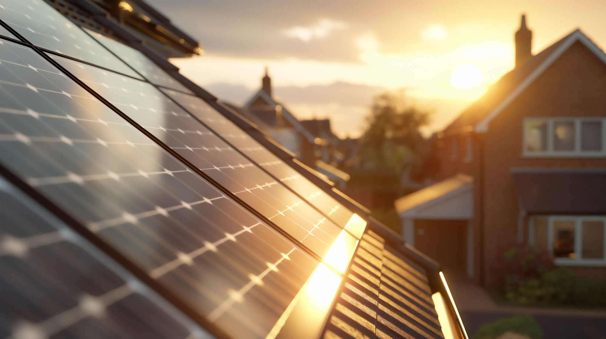 A view of a rooftop with solar panels.