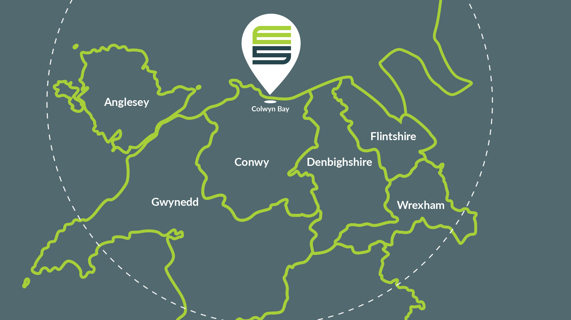 A map showing the area that is covered by EcoShell